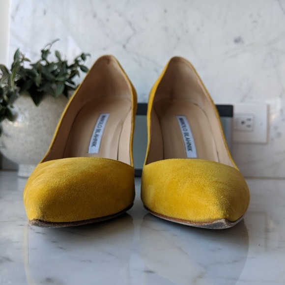 Manolo Blahnik suede BB pump 105 mustard yellow - Picture 5 of 7